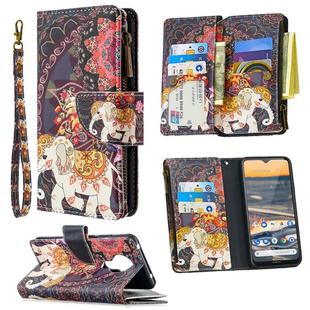 For Nokia 5.3 Colored Drawing Pattern Zipper Horizontal Flip Leather Case with Holder & Card Slots & Wallet(Flower Elephants)