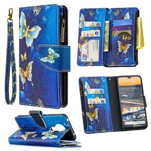 For Nokia 5.3 Colored Drawing Pattern Zipper Horizontal Flip Leather Case with Holder & Card Slots & Wallet(Gold Butterfly)