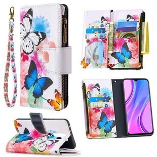 For Xiaomi Redmi 9 Colored Drawing Pattern Zipper Horizontal Flip Leather Case with Holder & Card Slots & Wallet(Two Butterflies)