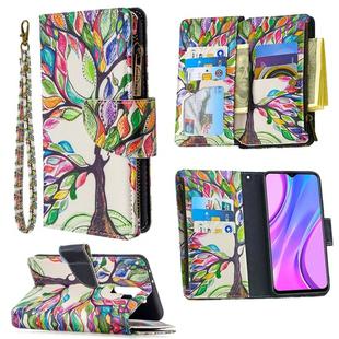 For Xiaomi Redmi 9 Colored Drawing Pattern Zipper Horizontal Flip Leather Case with Holder & Card Slots & Wallet(Tree)