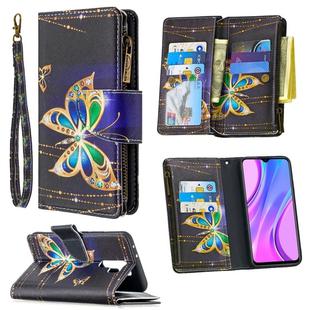For Xiaomi Redmi 9 Colored Drawing Pattern Zipper Horizontal Flip Leather Case with Holder & Card Slots & Wallet(Big Butterfly)