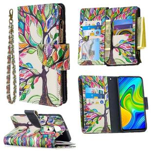 For Xiaomi Redmi Note 9 Colored Drawing Pattern Zipper Horizontal Flip Leather Case with Holder & Card Slots & Wallet(Tree)