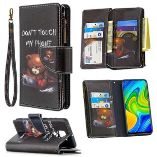 For Xiaomi Redmi Note 9 Colored Drawing Pattern Zipper Horizontal Flip Leather Case with Holder & Card Slots & Wallet(Bear)