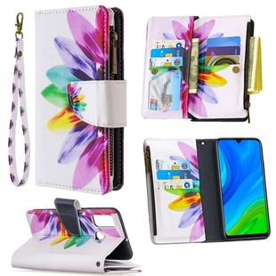 For Huawei P smart 2020 Colored Drawing Pattern Zipper Horizontal Flip Leather Case with Holder & Card Slots & Wallet(Sun Flower)