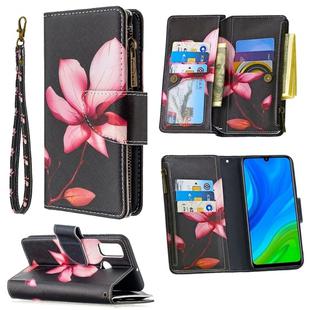 For Huawei P smart 2020 Colored Drawing Pattern Zipper Horizontal Flip Leather Case with Holder & Card Slots & Wallet(Lotus)