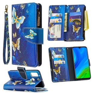 For Huawei P smart 2020 Colored Drawing Pattern Zipper Horizontal Flip Leather Case with Holder & Card Slots & Wallet(Gold Butterfly)