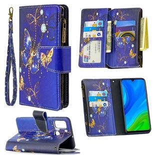 For Huawei P smart 2020 Colored Drawing Pattern Zipper Horizontal Flip Leather Case with Holder & Card Slots & Wallet(Purple Butterfly)