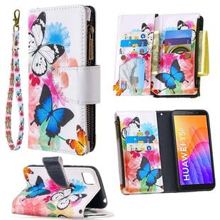For Huawei Y5p Colored Drawing Pattern Zipper Horizontal Flip Leather Case with Holder & Card Slots & Wallet(Two Butterflies)