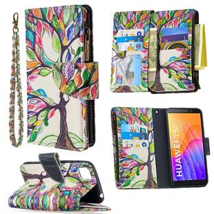 For Huawei Y5p Colored Drawing Pattern Zipper Horizontal Flip Leather Case with Holder & Card Slots & Wallet(Tree)