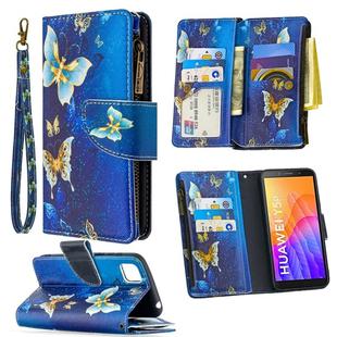 For Huawei Y5p Colored Drawing Pattern Zipper Horizontal Flip Leather Case with Holder & Card Slots & Wallet(Gold Butterfly)
