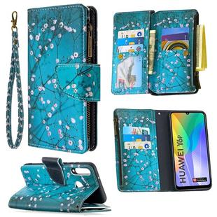 For Huawei Y6p Colored Drawing Pattern Zipper Horizontal Flip Leather Case with Holder & Card Slots & Wallet(Plum Blossom)