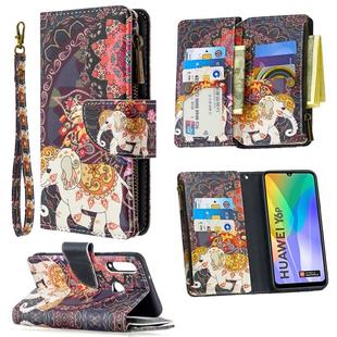 For Huawei Y6p Colored Drawing Pattern Zipper Horizontal Flip Leather Case with Holder & Card Slots & Wallet(Flower Elephants)