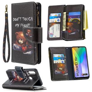 For Huawei Y6p Colored Drawing Pattern Zipper Horizontal Flip Leather Case with Holder & Card Slots & Wallet(Bear)
