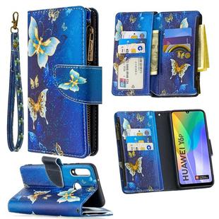 For Huawei Y6p Colored Drawing Pattern Zipper Horizontal Flip Leather Case with Holder & Card Slots & Wallet(Gold Butterfly)