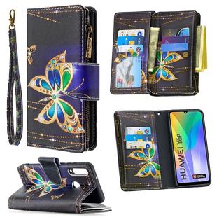 For Huawei Y6p Colored Drawing Pattern Zipper Horizontal Flip Leather Case with Holder & Card Slots & Wallet(Big Butterfly)