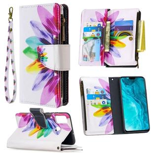 For Huawei Honor 9X Lite Colored Drawing Pattern Zipper Horizontal Flip Leather Case with Holder & Card Slots & Wallet(Sun Flower)