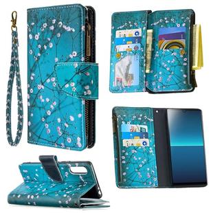 For Sony Xperia L4 Colored Drawing Pattern Zipper Horizontal Flip Leather Case with Holder & Card Slots & Wallet(Plum Blossom)