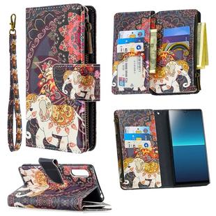 For Sony Xperia L4 Colored Drawing Pattern Zipper Horizontal Flip Leather Case with Holder & Card Slots & Wallet(Flower Elephants)