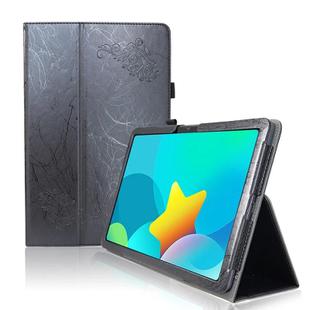 For TCL NxtPaper 11 Flower Embossed Leather Tablet Case with Handrest Strap & Pen Slot(Black)