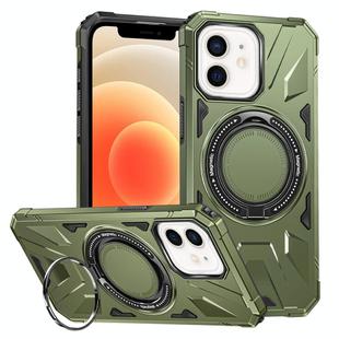 For iPhone 12/12 Pro MagSafe Magnetic Shockproof Phone Case with Ring Holder(Dark Green)