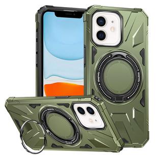 For iPhone 11 MagSafe Magnetic Shockproof Phone Case with Ring Holder(Dark Green)