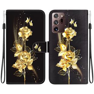 For Samsung Galaxy Note20 Ultra Crystal Texture Colored Drawing Leather Phone Case(Gold Butterfly Rose)