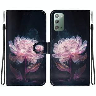 For Samsung Galaxy Note20 Crystal Texture Colored Drawing Leather Phone Case(Purple Peony)