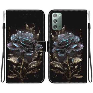 For Samsung Galaxy Note20 Crystal Texture Colored Drawing Leather Phone Case(Black Rose)