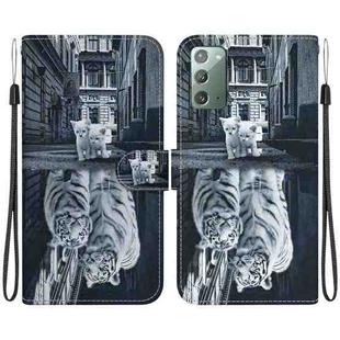 For Samsung Galaxy Note20 Crystal Texture Colored Drawing Leather Phone Case(Cat Tiger Reflection)