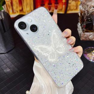 For iPhone 15 Plus Starry Sequin Embroidered Butterfly Epoxy TPU Phone Case(Silver)