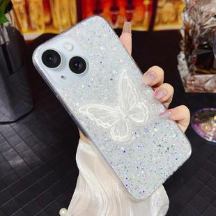 For iPhone 14 Starry Sequin Embroidered Butterfly Epoxy TPU Phone Case(Silver)