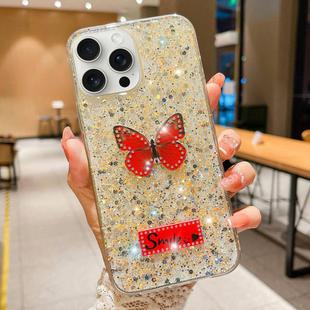 For iPhone 15 Pro Max Starry Sequin Rhinestones Butterfly Epoxy TPU Phone Case(Yellow)