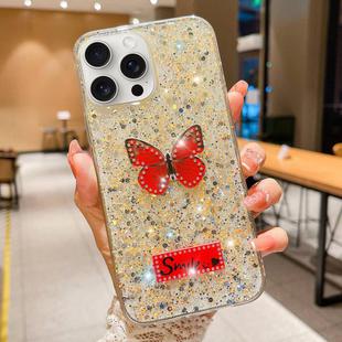 For iPhone 14 Pro Max Starry Sequin Rhinestones Butterfly Epoxy TPU Phone Case(Yellow)