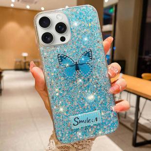 For iPhone 13 Pro Max Starry Sequin Rhinestones Butterfly Epoxy TPU Phone Case(Blue)