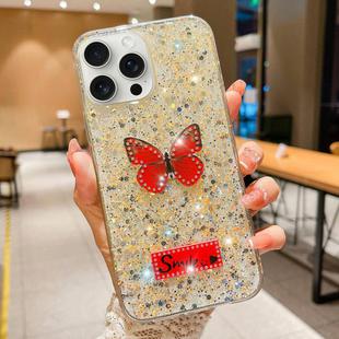 For iPhone 13 Pro Starry Sequin Rhinestones Butterfly Epoxy TPU Phone Case(Yellow)