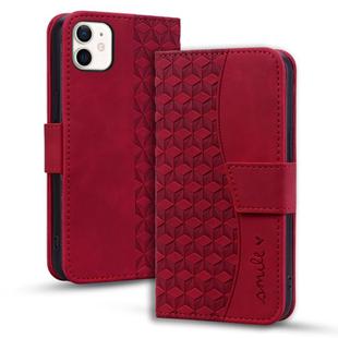 For iPhone 11 Business Diamond Buckle Leather Phone Case with Lanyard(Wine Red)