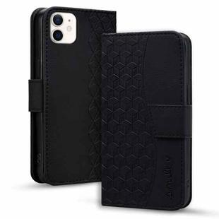 For iPhone 11 Business Diamond Buckle Leather Phone Case with Lanyard(Black)