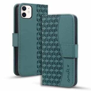 For iPhone 12 mini Business Diamond Buckle Leather Phone Case with Lanyard(Green)