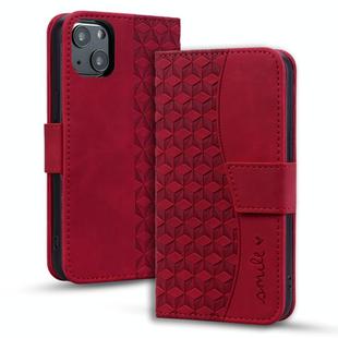 For iPhone 13 Business Diamond Buckle Leather Phone Case with Lanyard(Wine Red)