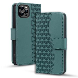 For iPhone 13 Pro Max Business Diamond Buckle Leather Phone Case with Lanyard(Green)