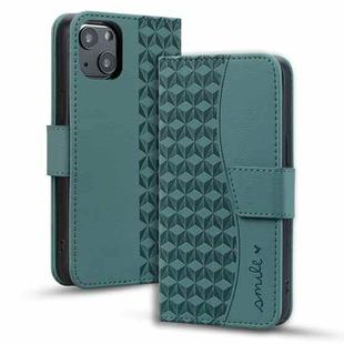 For iPhone 14 Plus Business Diamond Buckle Leather Phone Case with Lanyard(Green)