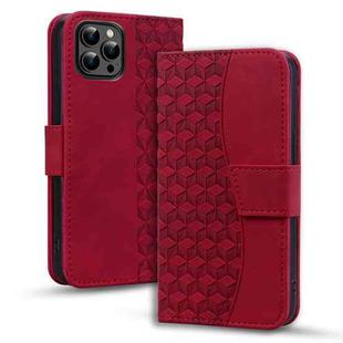 For iPhone 14 Pro Business Diamond Buckle Leather Phone Case with Lanyard(Wine Red)