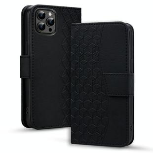 For iPhone 14 Pro Business Diamond Buckle Leather Phone Case with Lanyard(Black)