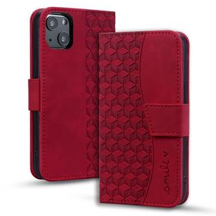 For iPhone 15 Business Diamond Buckle Leather Phone Case with Lanyard(Wine Red)