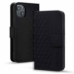 For iPhone 15 Plus Business Diamond Buckle Leather Phone Case with Lanyard(Black)
