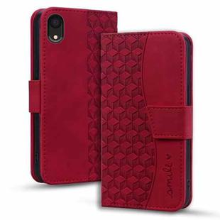 For iPhone XR Business Diamond Buckle Leather Phone Case with Lanyard(Wine Red)