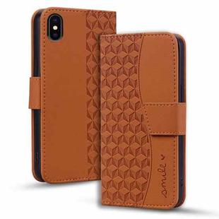 For iPhone X / XS Business Diamond Buckle Leather Phone Case with Lanyard(Brown)