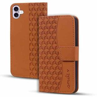 For iPhone 16 Business Diamond Buckle Leather Phone Case with Lanyard(Brown)