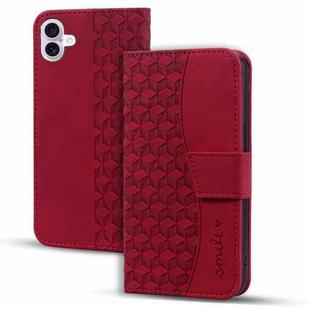 For iPhone 16 Plus Business Diamond Buckle Leather Phone Case with Lanyard(Wine Red)