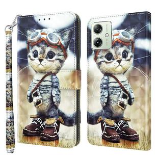 For Motorola Moto G54 3D Painted Leather Phone Case(Naughty Cat)